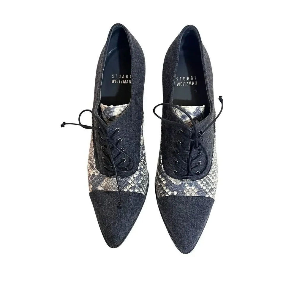 Stuart Weitzman Womens Leather and Flannel Lace Up Oxford Pumps Size 7 - Picture 2 of 10